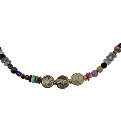 vibrant turquoise and mixed stone necklace with gold accents