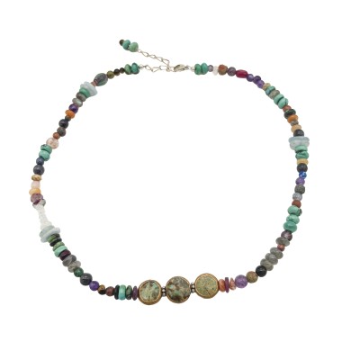 vibrant sterling silver turquoise and mixed stone necklace with lobster claw clasp