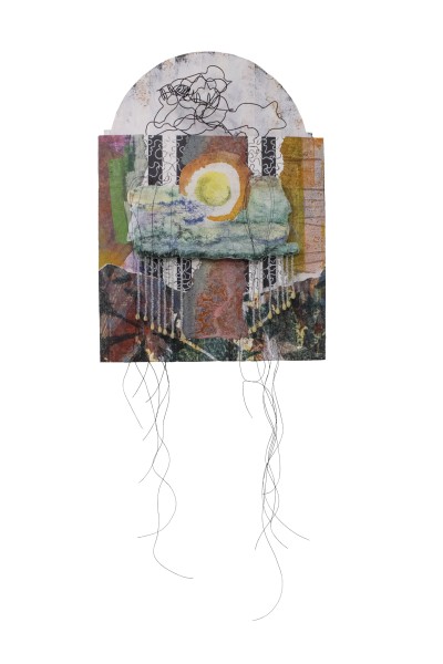 layered mixed media piece with organic formal references and 3D expansions