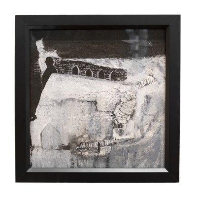 black, white, and light sepia toned mixed media piece