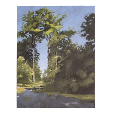 a painting of a landscape with references to urban areas