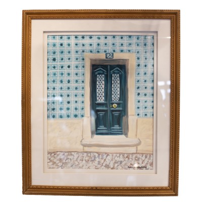 a hand painted and framed gouache painting