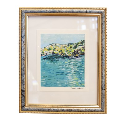 framed acrylic painting of a seascape