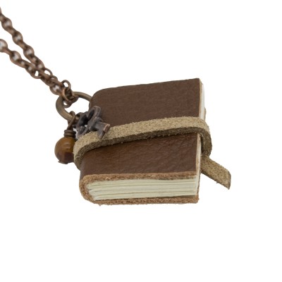 short chain brown book necklace