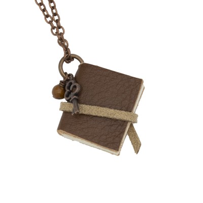 short chain brown book necklace
