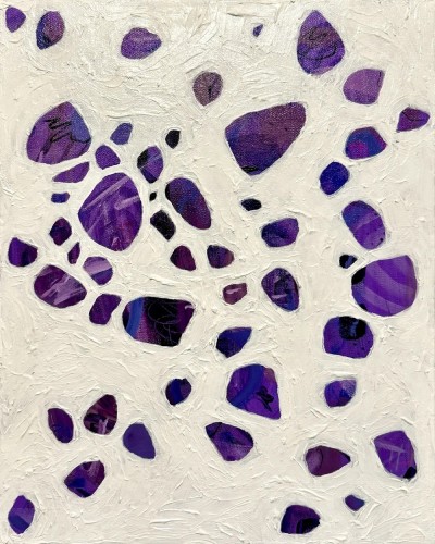 a gorgeous painting with purple organic forms surrounded by white