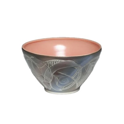 ceramic bowl with coral glazed interior