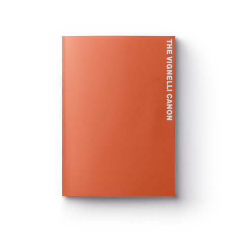 Book cover in signature Vignelli red color with the title 'Vignelli Canon' in white font.