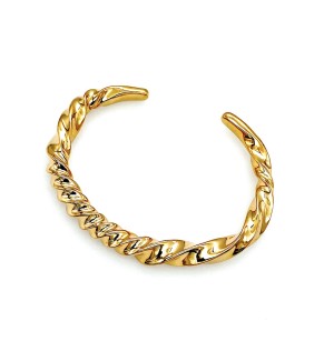 A bronze color bracelet with a twisted pattern.
