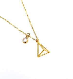 gold Pyramid pendant and Cubic Zirconia charm on a gold chain.