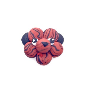 hand sculpted polymer clay pin of a balloon tiger often seen at the Rochester Institute of Technology.
