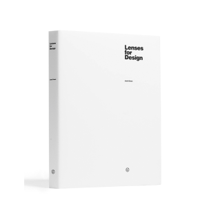white hardcover book with title 'Lenses For Design' in black font.