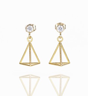 14k gold-filled dangle Earrings with Cubic Zirconia and a Pyramid frame.