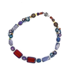 Bracelet made of a variety of glass and stone beads.