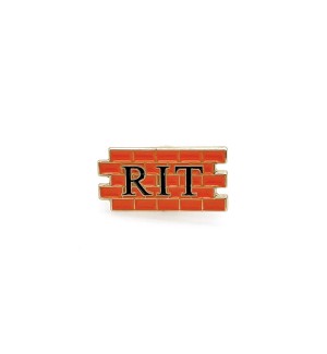 Rectangular metal Enamel Lapel Pin with 'R I T' over an orange brick pattern.
