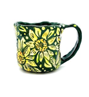 Ceramic hand painted Expresso Mug with Sunflowers on it.