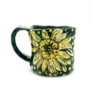Ceramic hand painted Expresso Mug with Sunflowers on it.