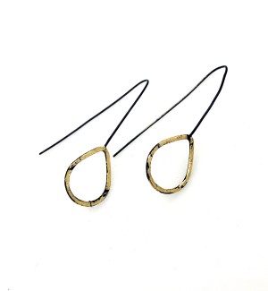  oxidized Sterling Silver Earrings with 23K Gold Leaf on wide teardrop shaped loop.
