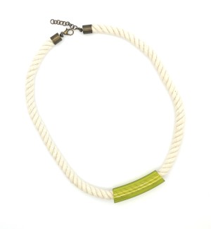 green colored Glass tube on a cotton cord Necklace.
