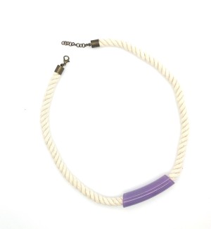purple colored Glass tube on a cotton cord Necklace.