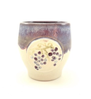Purple and cream Ceramic Wine Tasting Cup with Handpainted grapes.