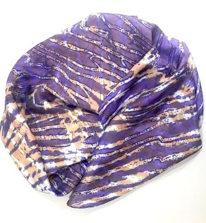 hand dyed purple, white, and orange Silk Habotai Shibori Scarf with abstract stripe and ripple pattern.
