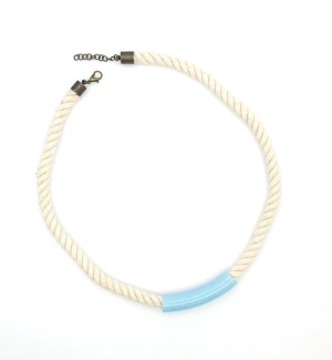 sky blue colored Glass tube on a cotton cord Necklace.