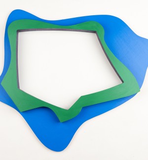 Contemporary Graphic Abstract wooden blue and green Sculpture.
