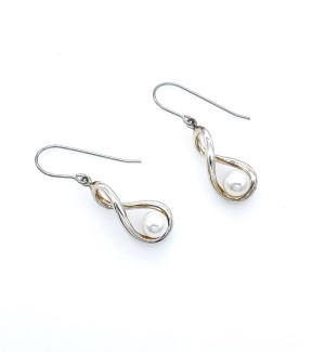 Sterling Silver + White Pearl Earrings 'Infinity'