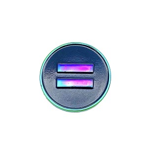 A round metallic lapel pin with an 'equal' sign in a rainbow reflective finish on a solid black background.