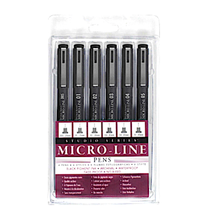 Pack of six Micro-line Pens of various sizes.