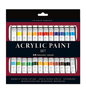 packaging of Acrylic Paint Set with 24 colors of paint tubes visible. 