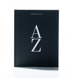 book with black cover and title 'Vignelli: A to Z' with a large letter 'Z' and letter 'A' in a white typeface.