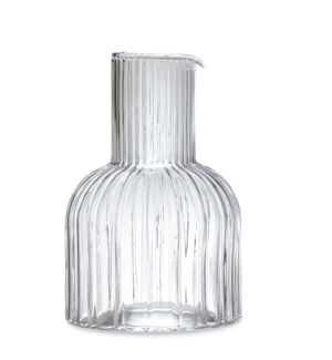 round ridged Glass Carafe body and cylindrical top with subtle spout.