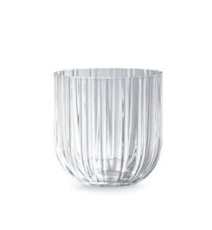 ridged clear glass cup.