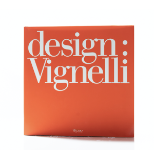 a cover of a book with white type - design:Vignelli on a red background.