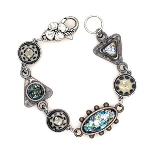 a mixed bead and bezel set glass shard link bracelet.