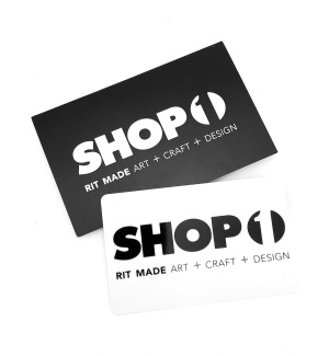 a black and white image of a gift card with text 'Shop One'.
