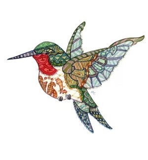 an illustration of a hummingbird with decorative patterns.