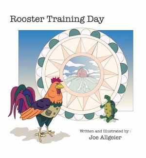 cover of book with title, illustration of a rooster and tortoise in front of a medallion design with a view of a farm barn.