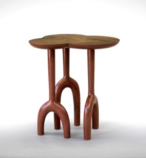 a wood table with branch like legs.