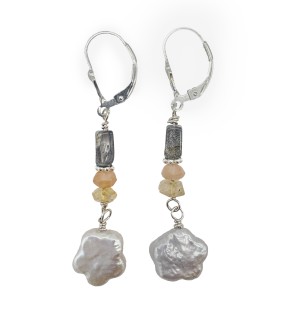 flower pearl earrings with labradorite, moonstone, and citrine