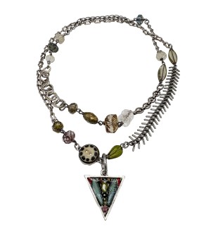 multichain necklace with a vibrant pendant