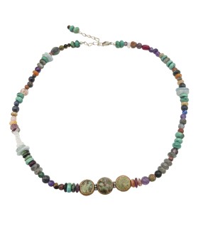 vibrant sterling silver turquoise and mixed stone necklace with lobster claw clasp