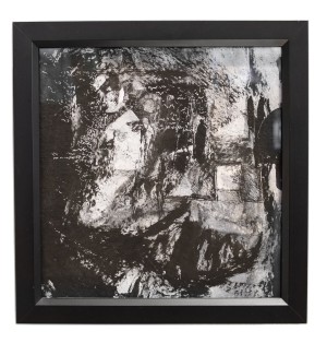 black, white, and light sepia toned mixed media piece