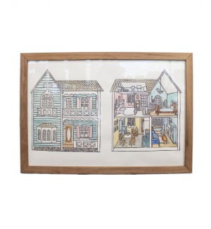 framed print of a drawn house