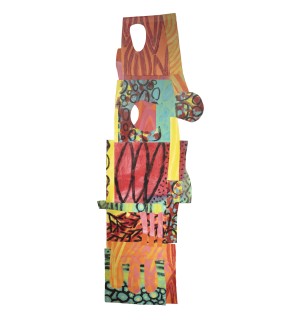 an abstract sculptural painting with vibrant warm tones