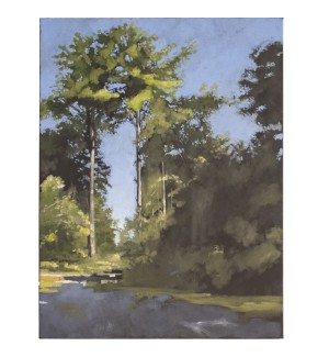 a painting of a landscape with references to urban areas