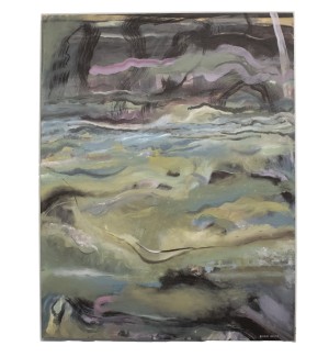 an abstract painting with organic forms in cool tones