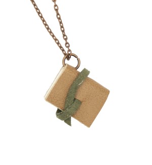 brown book necklace with short copper chain